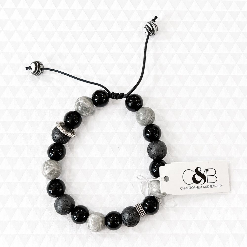 NWT Christopher & Banks Black Gray Beaded Adjustable Bracelet